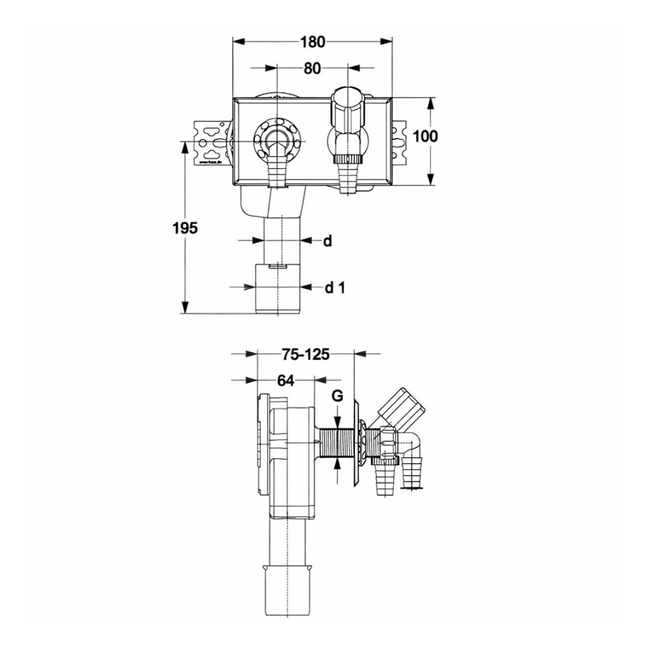 HAAS - Sifon încastrat OHA 4060 DN 40/50 pentru mașină de spălat, montaj orizontal