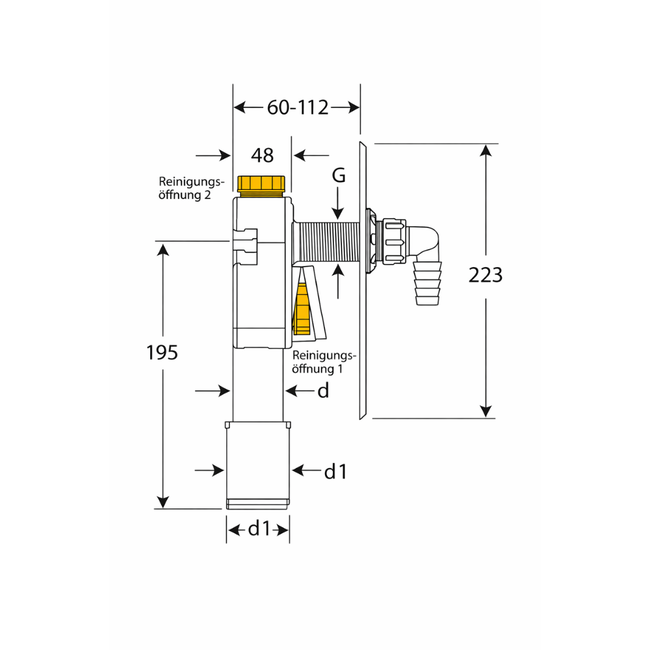 HAAS - Sifon încastrat OHA DN 40/50 cu două deschideri de curățare și clapetă de golire