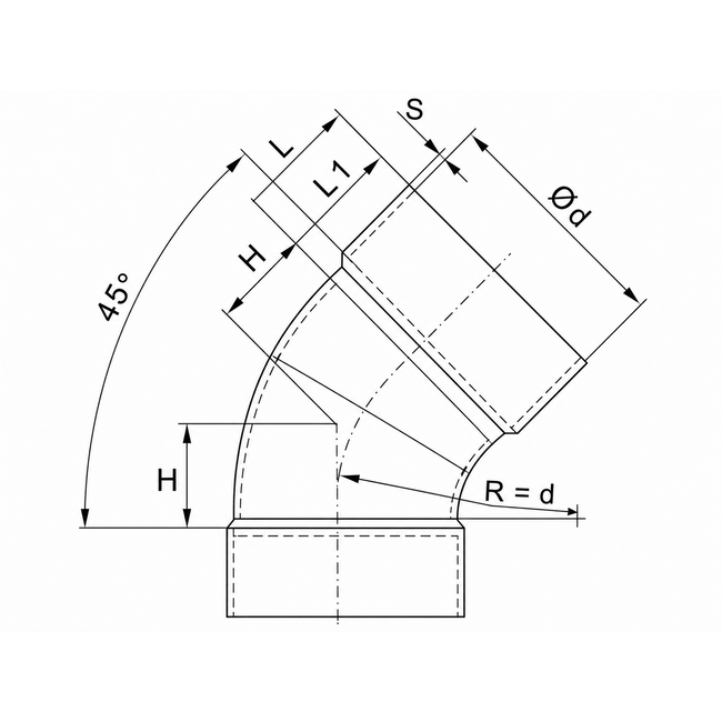 BECK - Cot de ventilație la 45° din PPs DN200