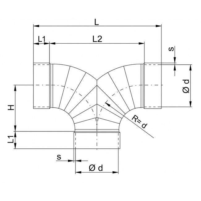 BECK - Ramificație Y egală de ventilație la 90° din PPs DN200