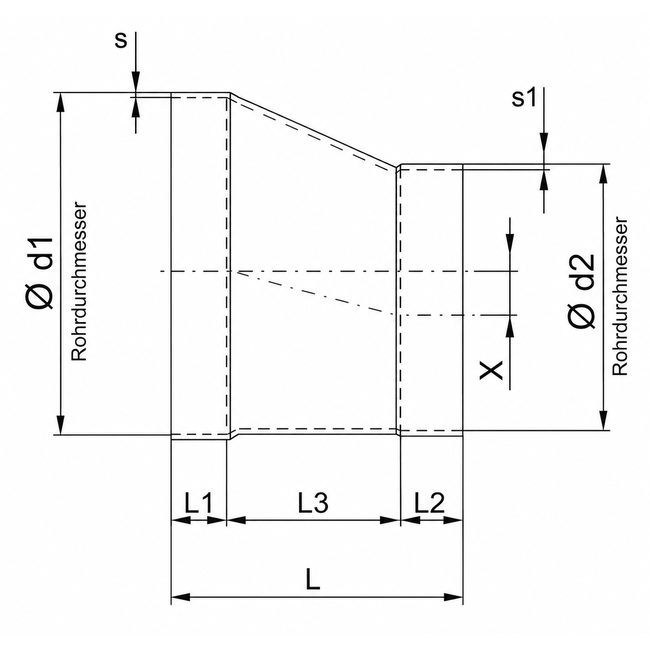 BECK - Reducție excentrică de ventilație din PPs DN200 – DN160