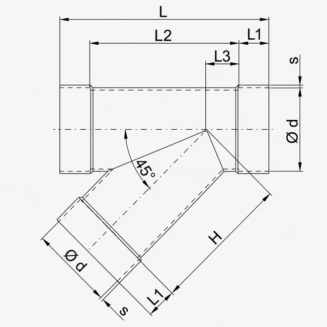BECK - Teu egal de ventilație la 45° din PPs DN160