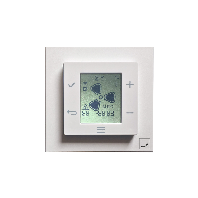 Zehnder EVO Sense – controler de perete RF pentru unități de ventilație Zehnder EVO 2/3/4, cu 4 trepte de ventilare și programare săptămânală